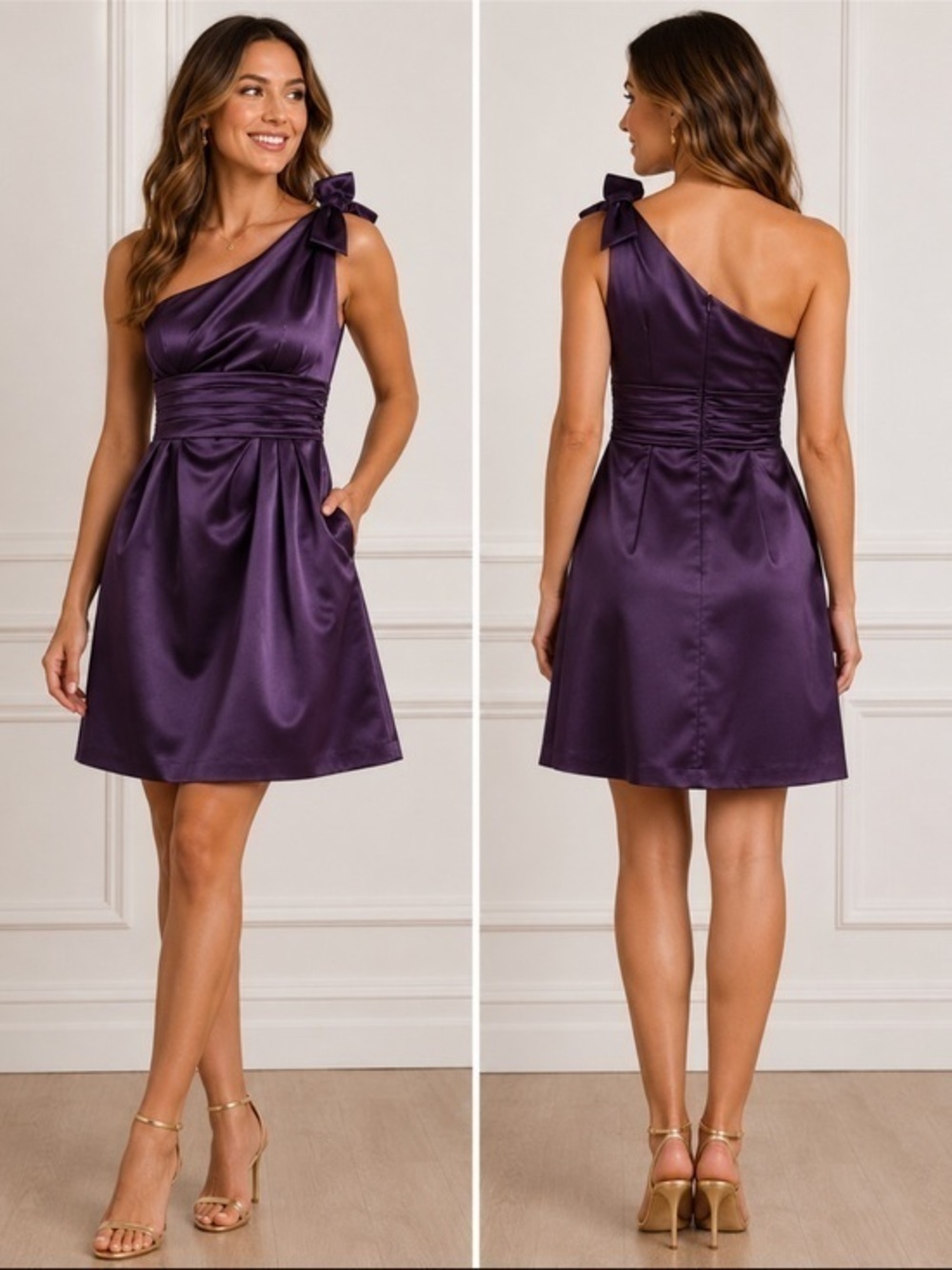 David's Bridal | Dresses | Davids Bridal Size 2 Purple Satin One Shoulder Bow Cocktail Dress